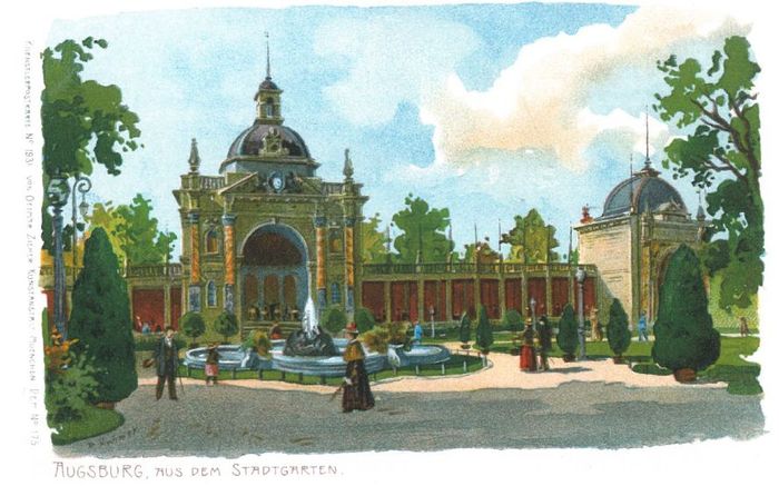 Postkarte vom Stadtgarten 1900 - heute Kongress am Park Augsburg